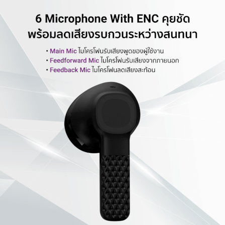 หูฟังไร้สาย ZTEC TUNE BUDS E200 ANC EARBUDS -25DB 6 ไมโครโฟน มี GAME MODE 40MS แบตเตอรี่ 28 ชม._5